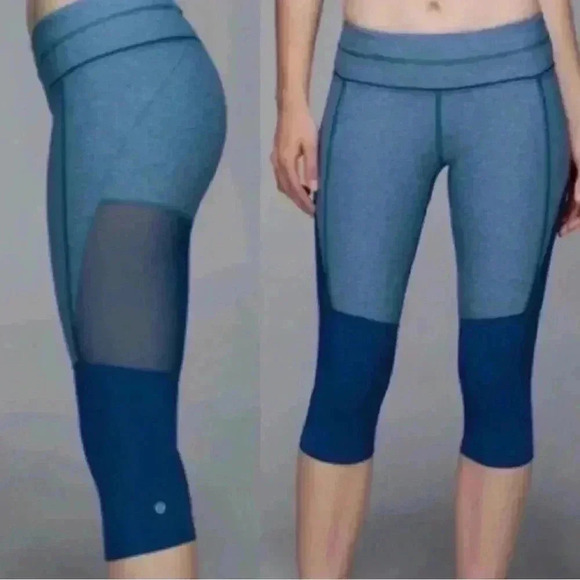 Lululemon Athletica Training Tough Cropped Capri Women’s Size 4 Blue Mesh Panel - Picture 15 of 16